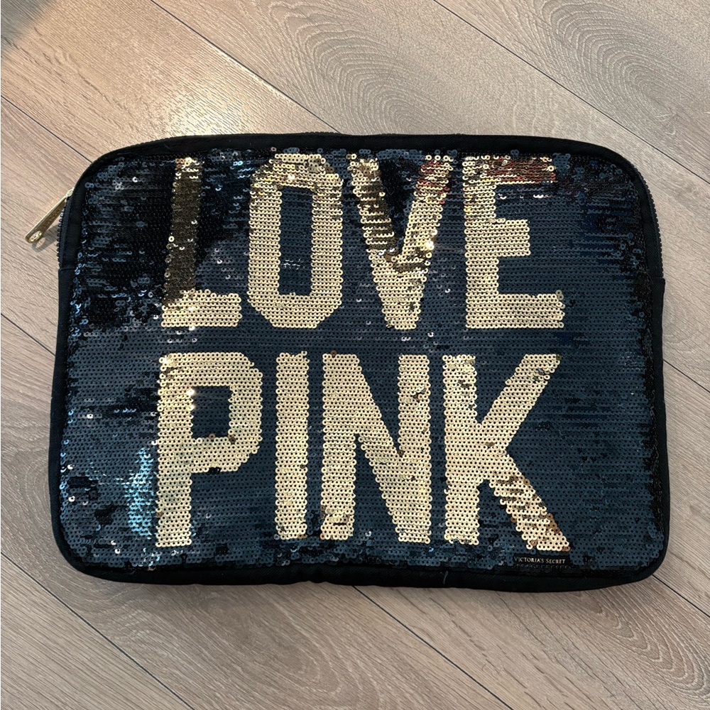 PINK Victoria's Secret Sequin Laptop Bag - Black and Gold